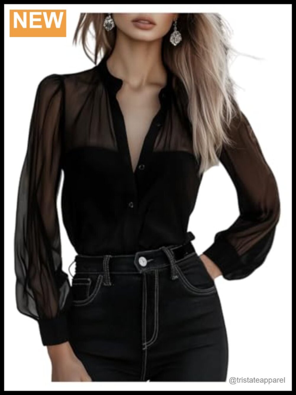Women's Mesh Button Down Blouse Long Sleeve Professional Work Shirt